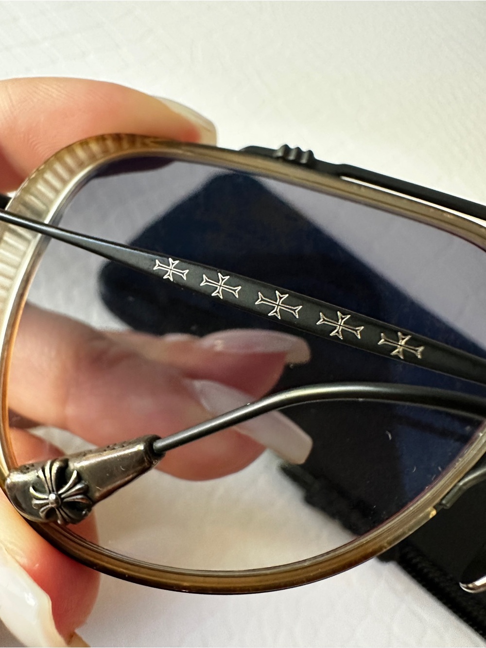 Chrome Hearts Black Frame Sunglasses with Brown Trim and Gray Gradient Lenses - Picture 5 of 9